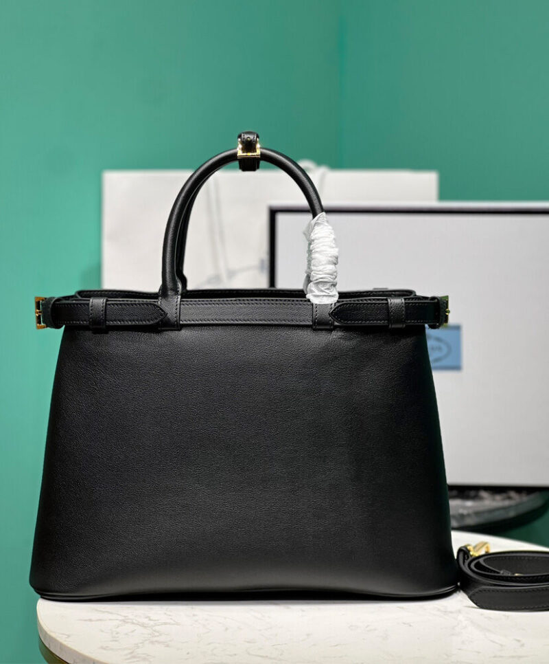 Prada Medium Leather Handbag With Belt 1BA417 Black